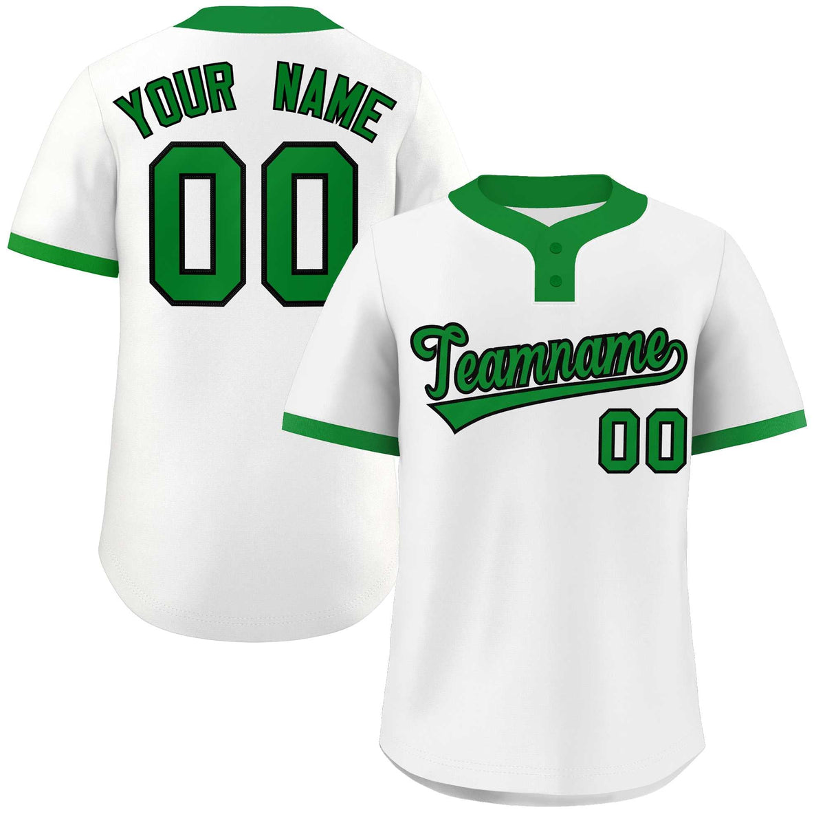 Maillot de baseball authentique à deux boutons, style classique, blanc, vert Kelly et noir