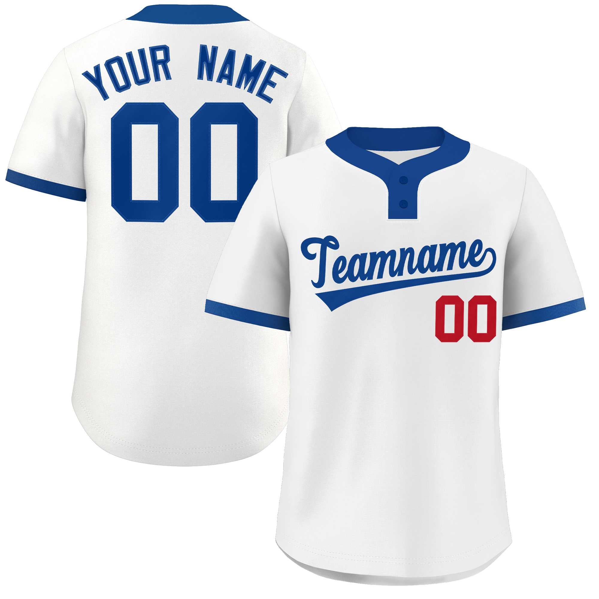 Maillot de baseball authentique à deux boutons, style classique, blanc, royal et rouge, personnalisé