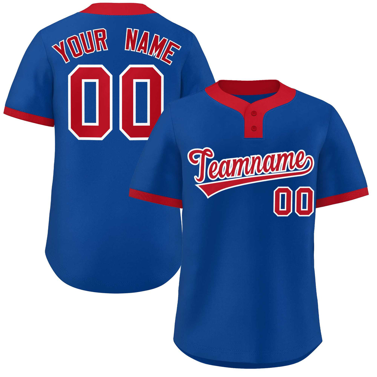 Maillot de baseball authentique à deux boutons, style classique, rouge et blanc royal personnalisé