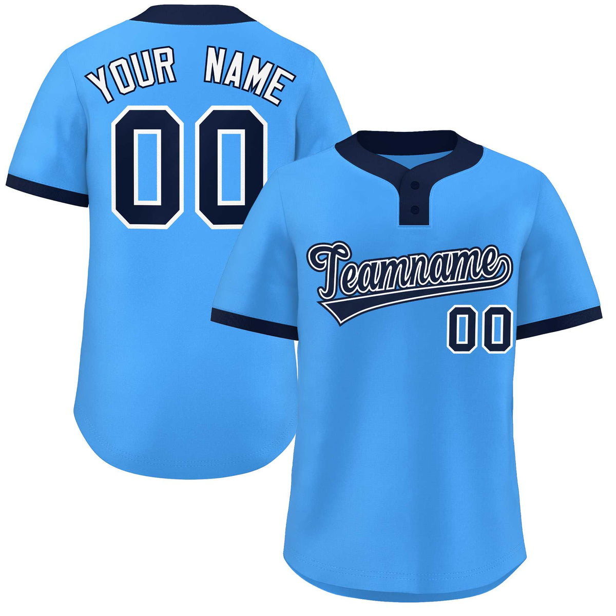 Custom Powder Blue Navy-White Classic Style Authentic Two-Button Softball Jersey