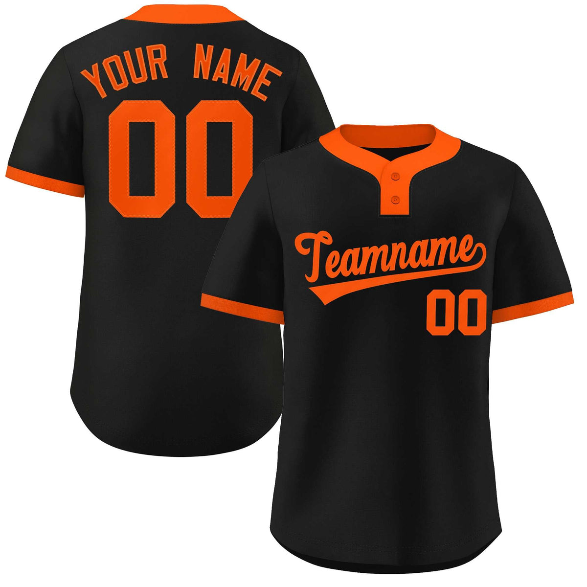 Benutzerdefiniertes Schwarz-Orange Classic Style Authentic Zwei-Knopf-Baseballtrikot