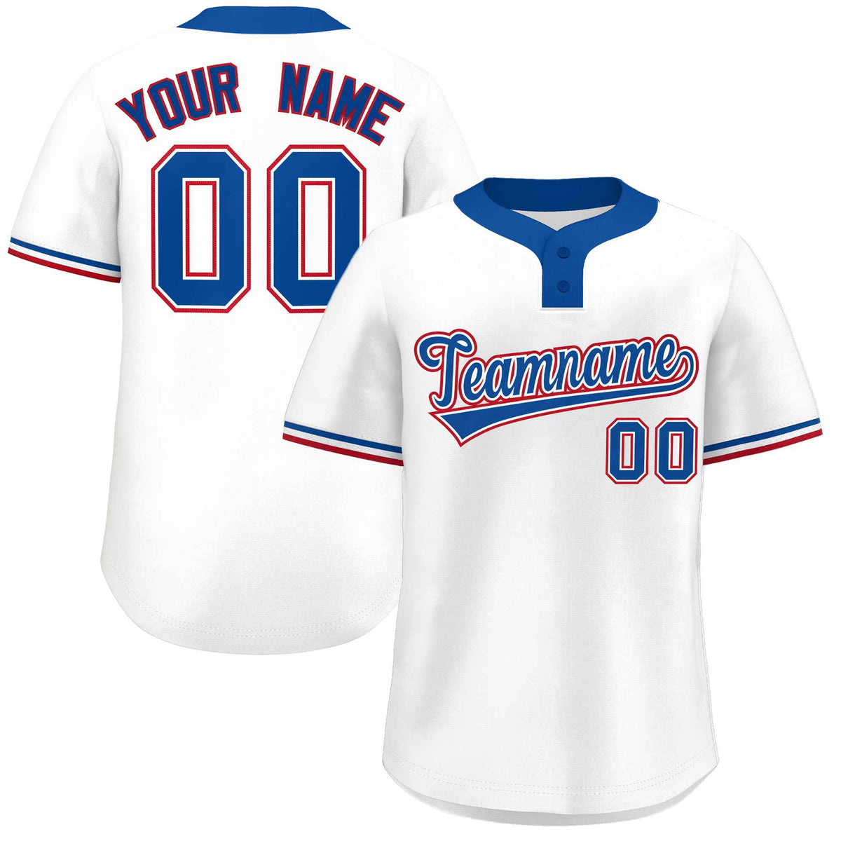 Maillot de baseball authentique à deux boutons, style classique, blanc, royal et rouge, personnalisé