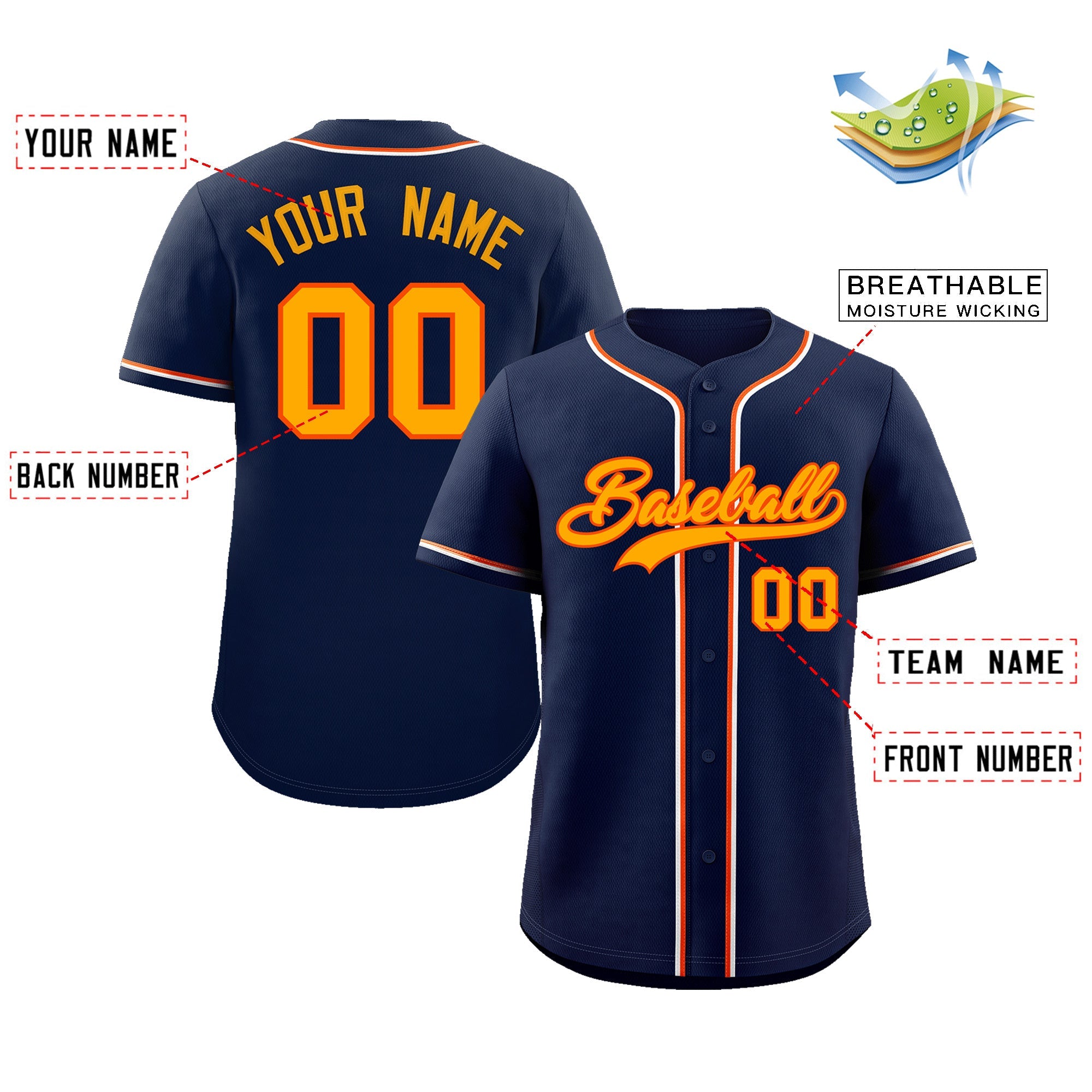 Custom Navy Yellow-Orange Classic Style Authentic Baseball Jersey