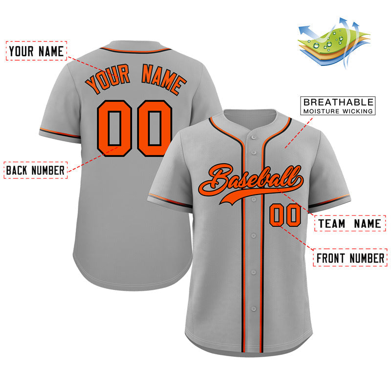 Custom Gray Orange-Black Classic Style Authentic Baseball Jersey