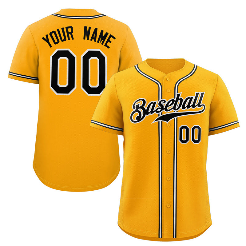 Custom Yellow Black-White Classic Style Authentic Baseball Jersey|KXKSHOP