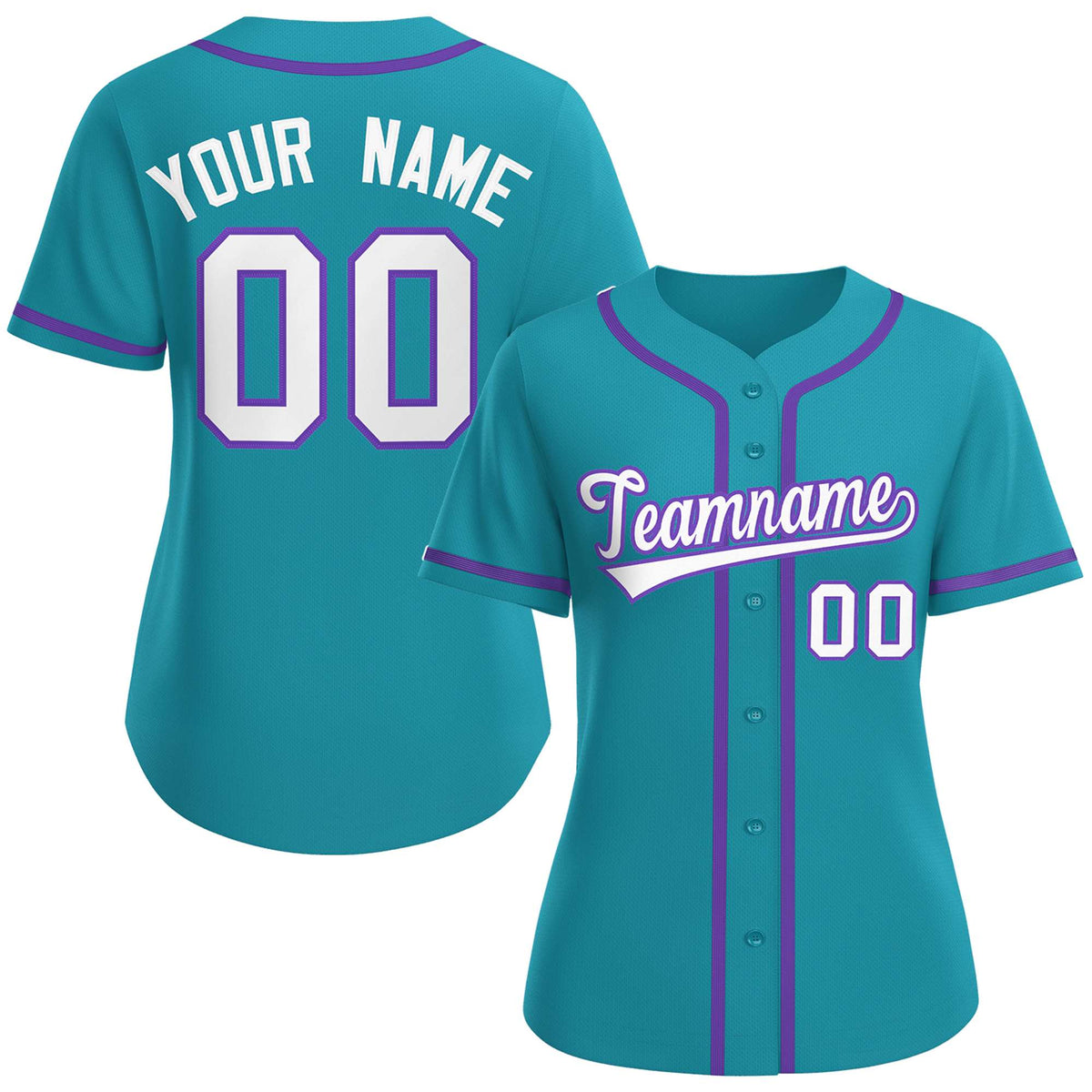 Custom Aqua White-Purple Classic Style Baseball Jersey For Women