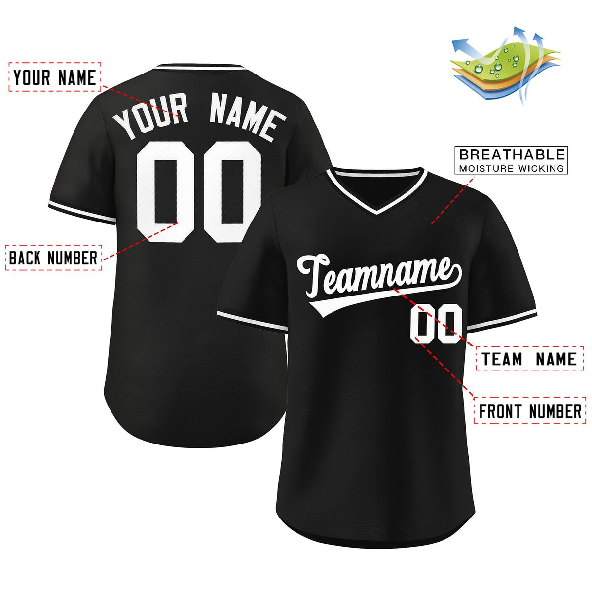 Benutzerdefiniertes Schwarz-Weiß-Baseballtrikot im klassischen Outdoor-Stil