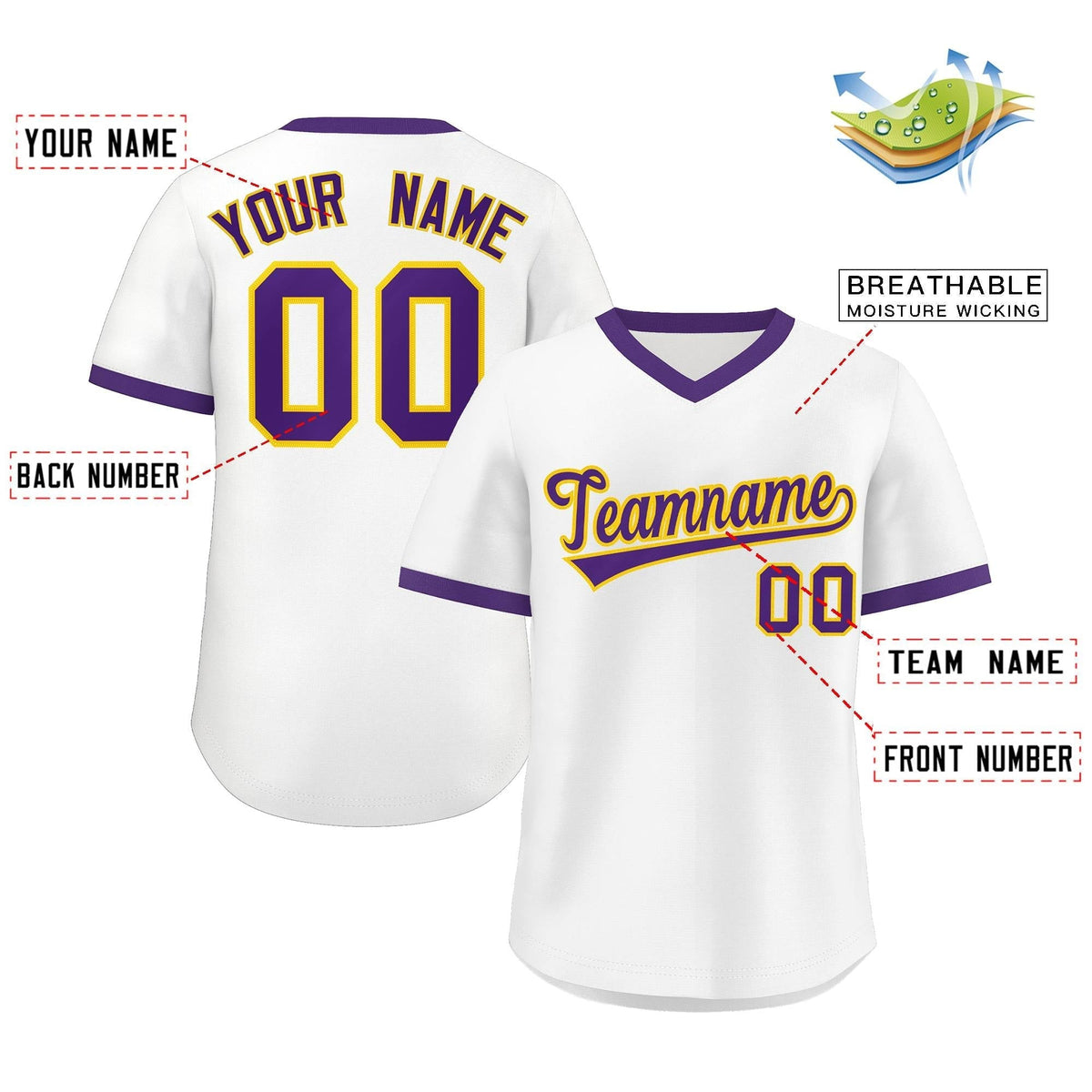 Custom White Purple Classic Style Outdoor Authentic Pullover Baseball Jersey