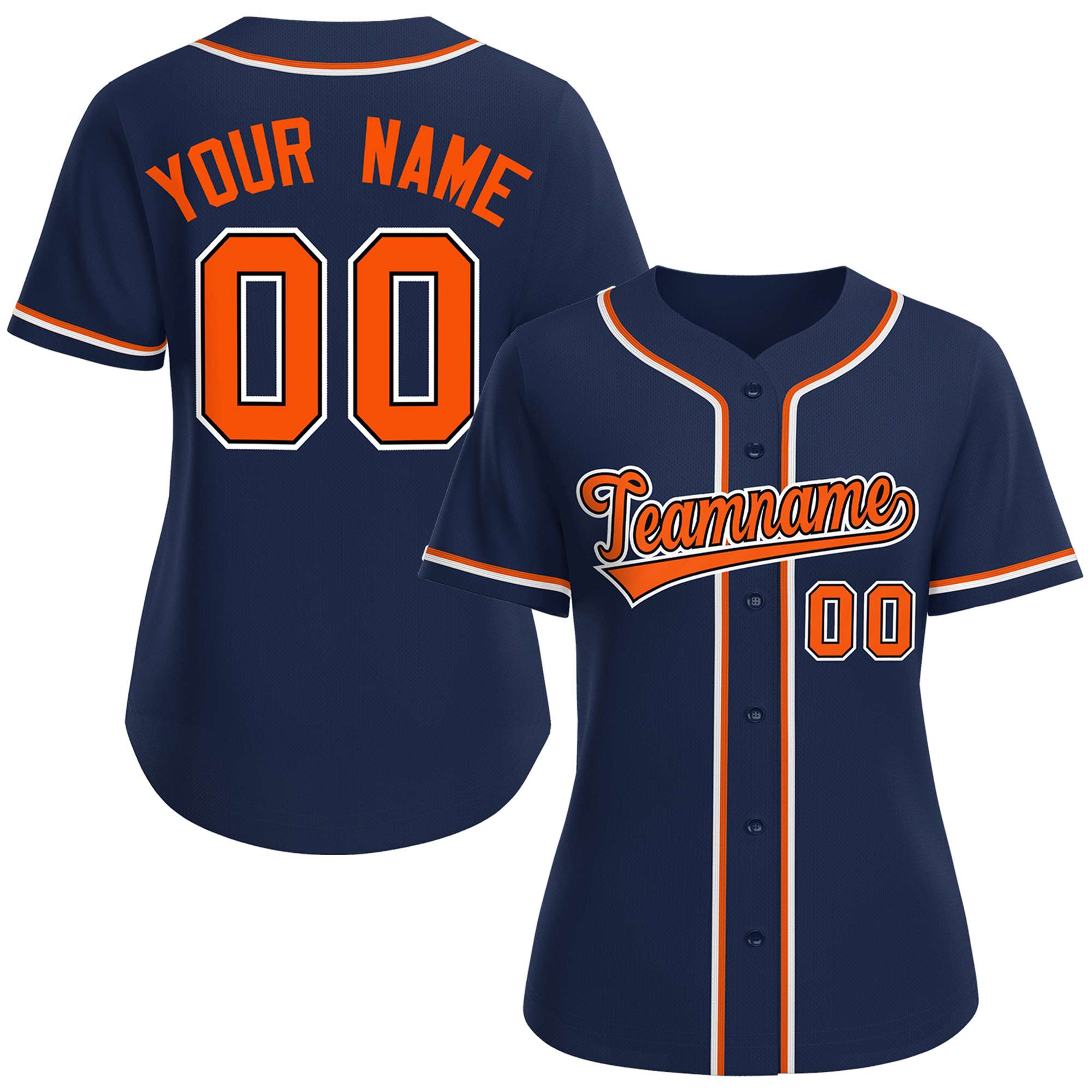Custom Navy Orange-Black Classic Style Baseball Jersey For Women