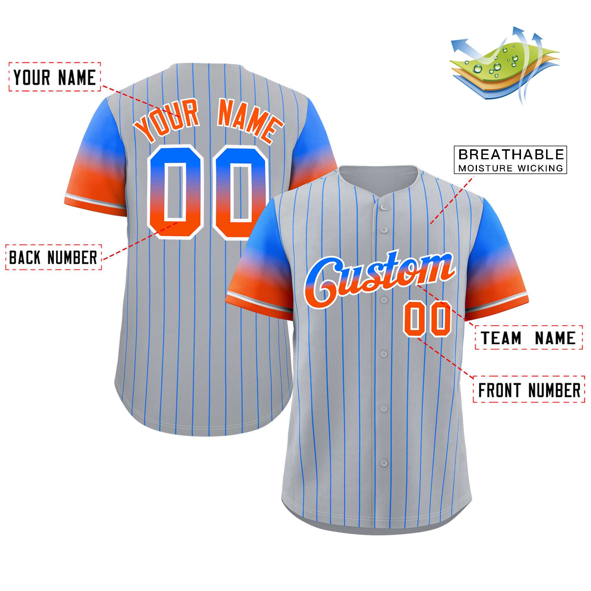 Custom Gray Royal Orange-White Stripe Font Gradient Fashion Authentic Baseball Jersey