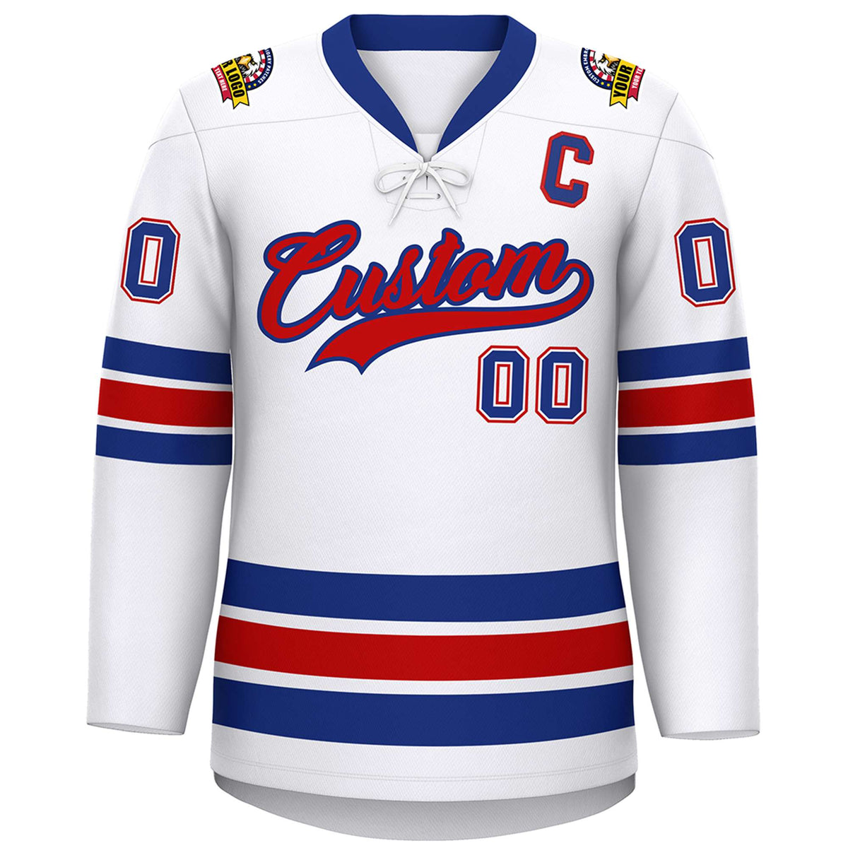 Custom White Royal-Red Lace-Up Neck Hockey Jersey | KXKSHOP