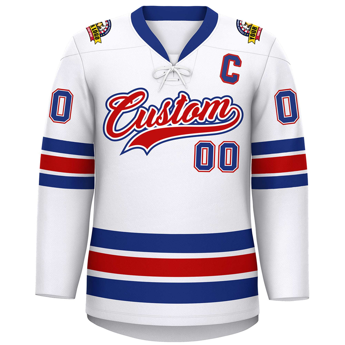 Custom White Royal-Red Lace-Up Neck Hockey Jersey | KXKSHOP