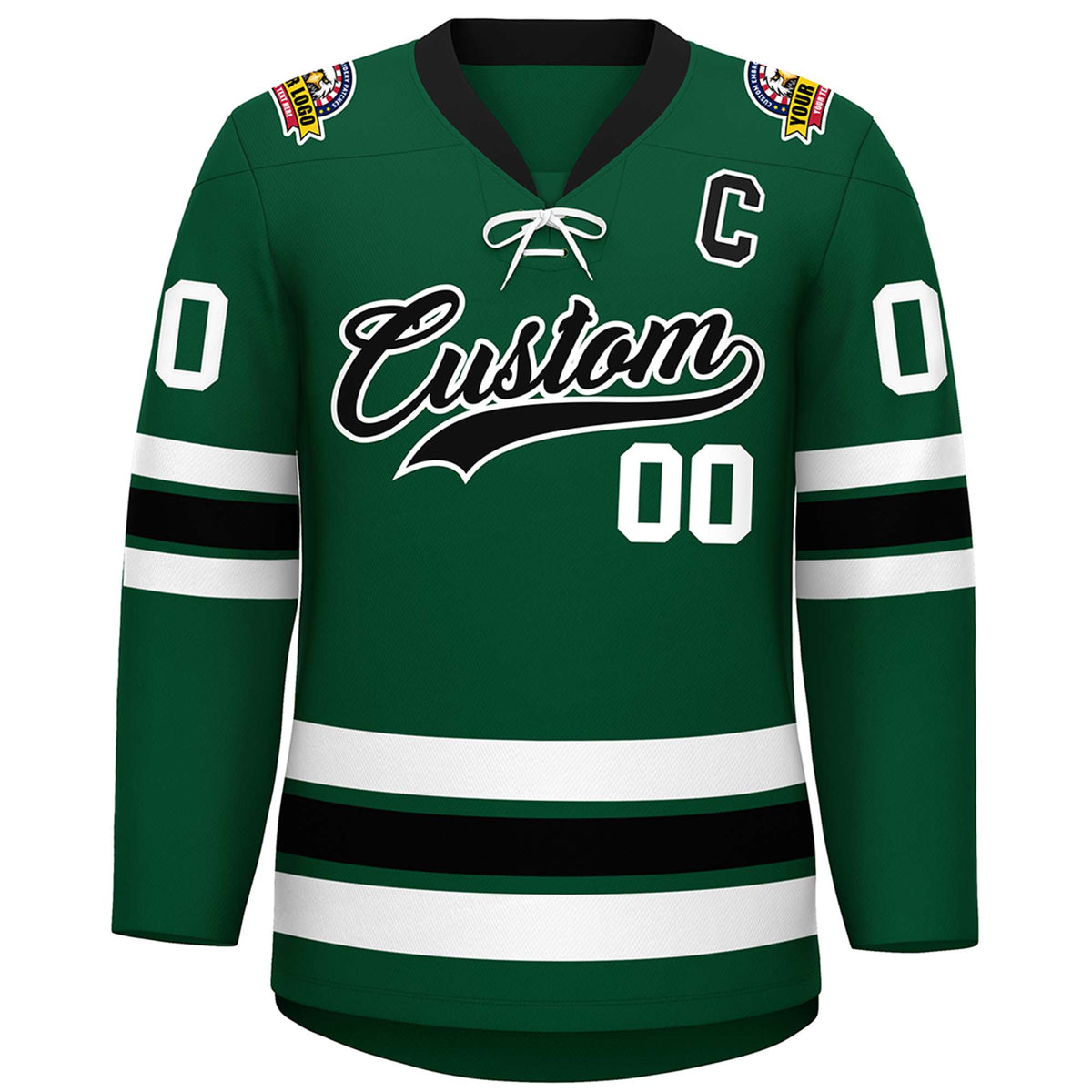 Custom Green Black-White Lace-Up Neck Hockey Jersey | KXKSHOP