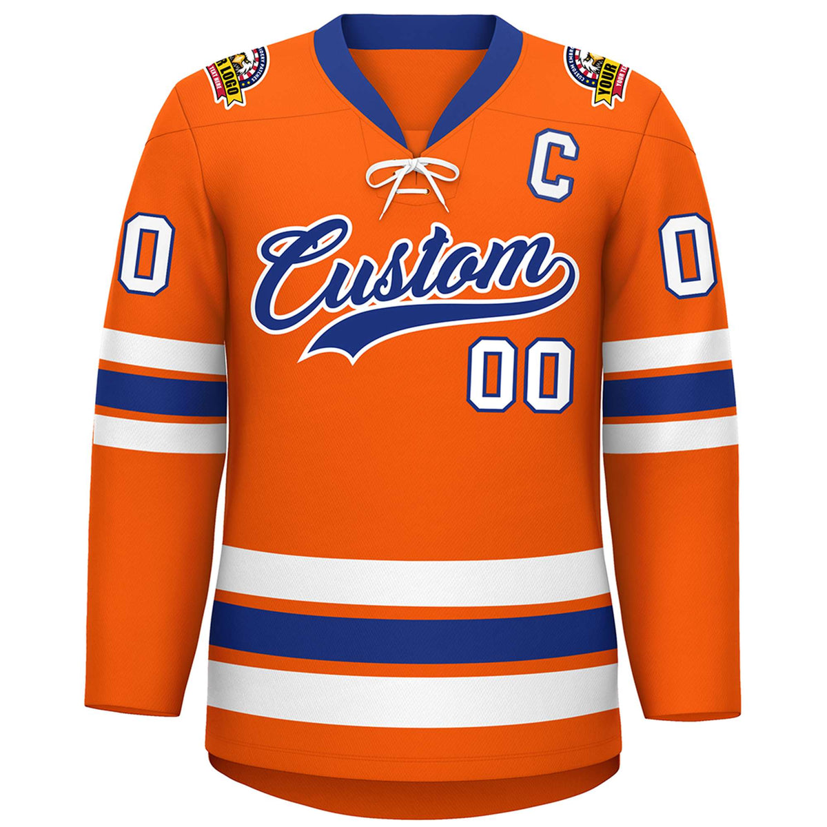 Custom Orange Royal-White Lace-Up Neck Hockey Jersey | KXKSHOP