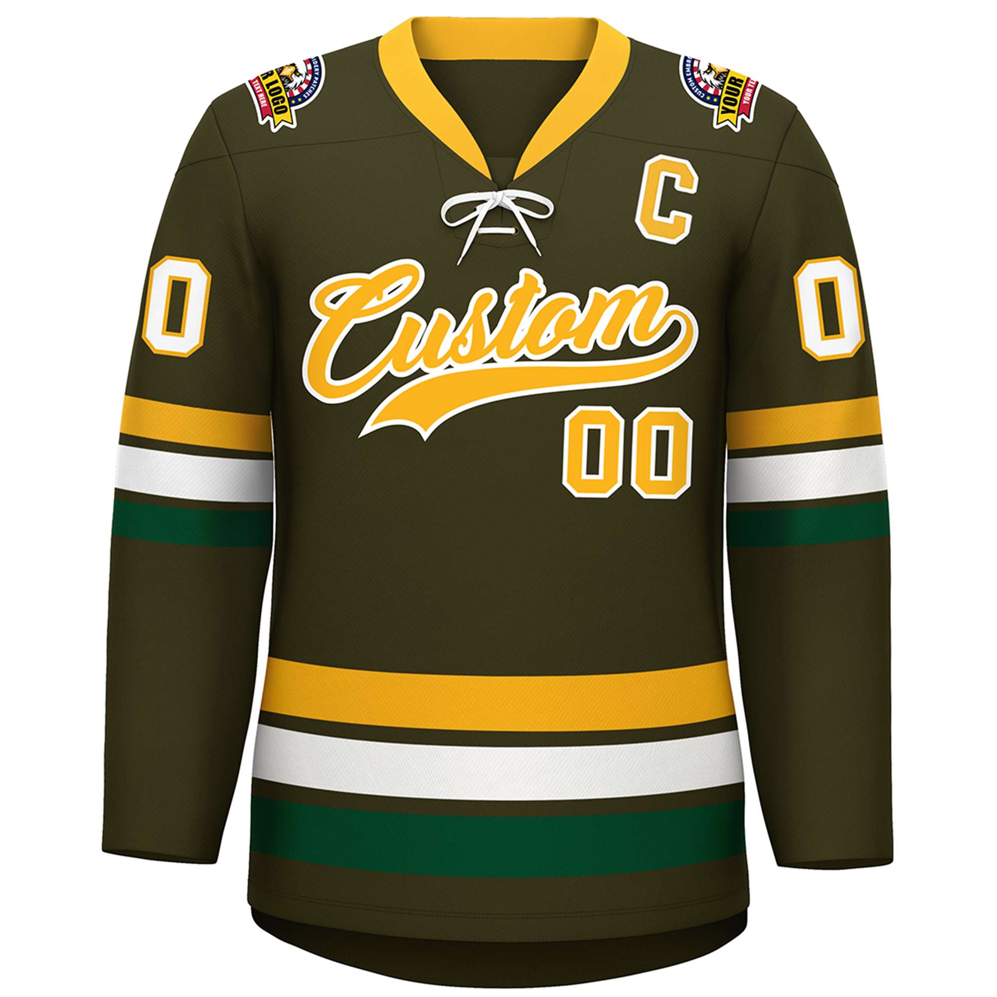 Custom Olive Yellow-White Lace-Up Neck Hockey Jersey | KXKSHOP