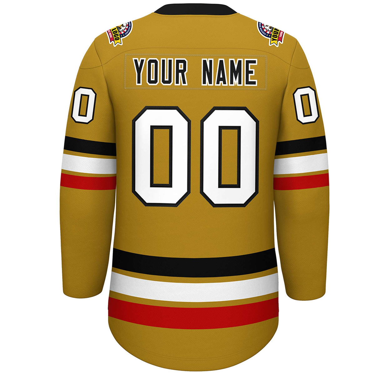 Custom Old Gold Black-White Lace-Up Neck Hockey Jersey | KXKSHOP