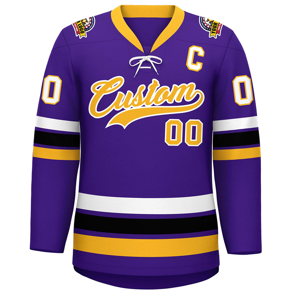 Custom Purple Yellow-White Lace-Up Neck Hockey Jersey | KXKSHOP