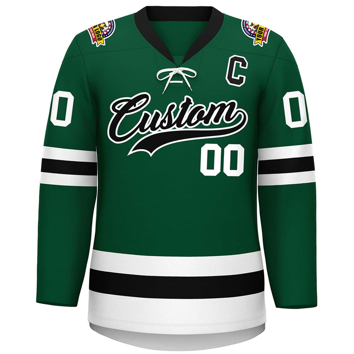 Custom Green Black-White Lace-Up Neck Hockey Jersey | KXKSHOP