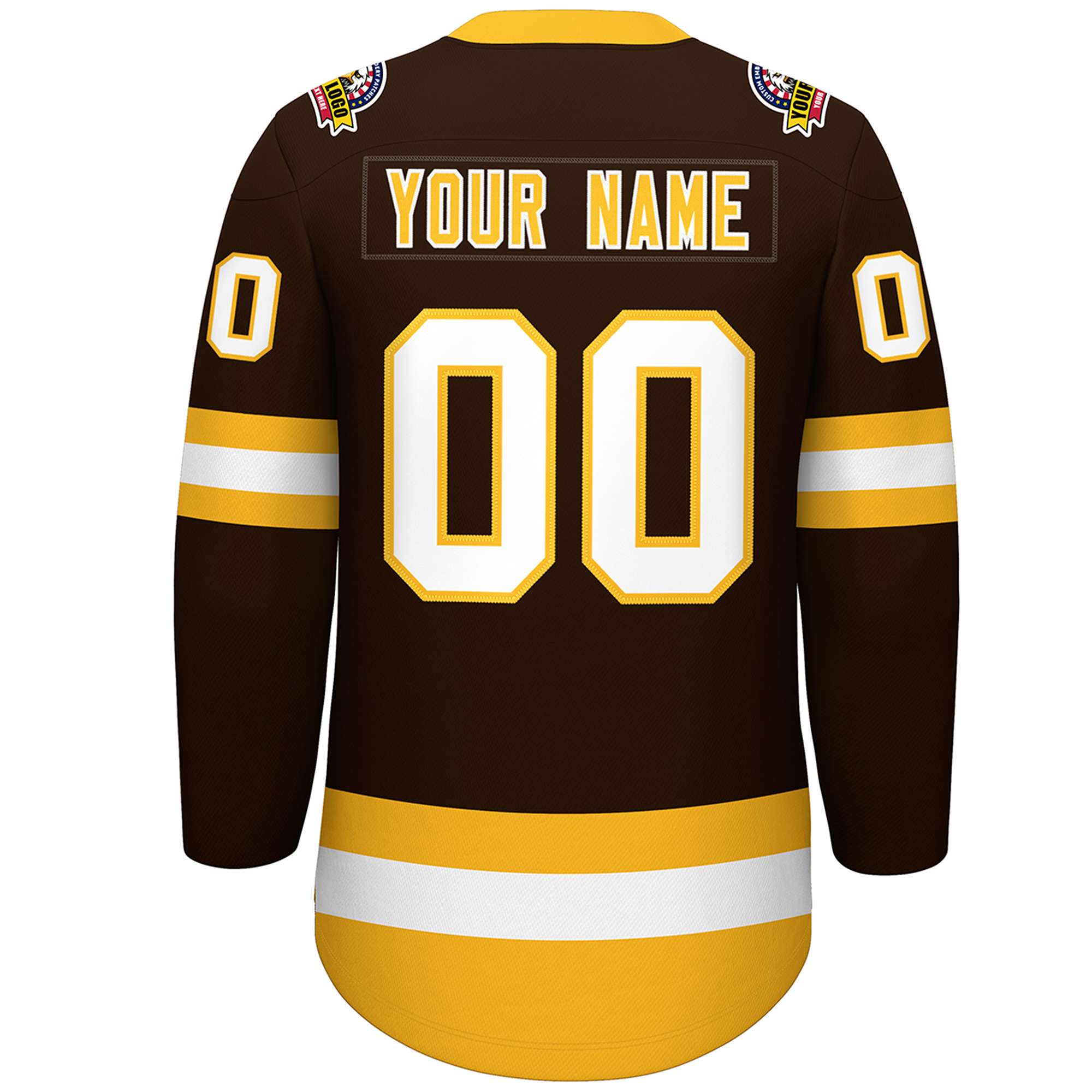 Custom Brown Gold-White Lace-Up Neck Hockey Jersey | KXKSHOP