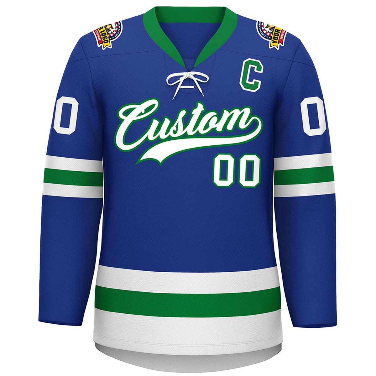 Custom Royal Kelly Green-White Lace-Up Neck Hockey Jersey | KXKSHOP
