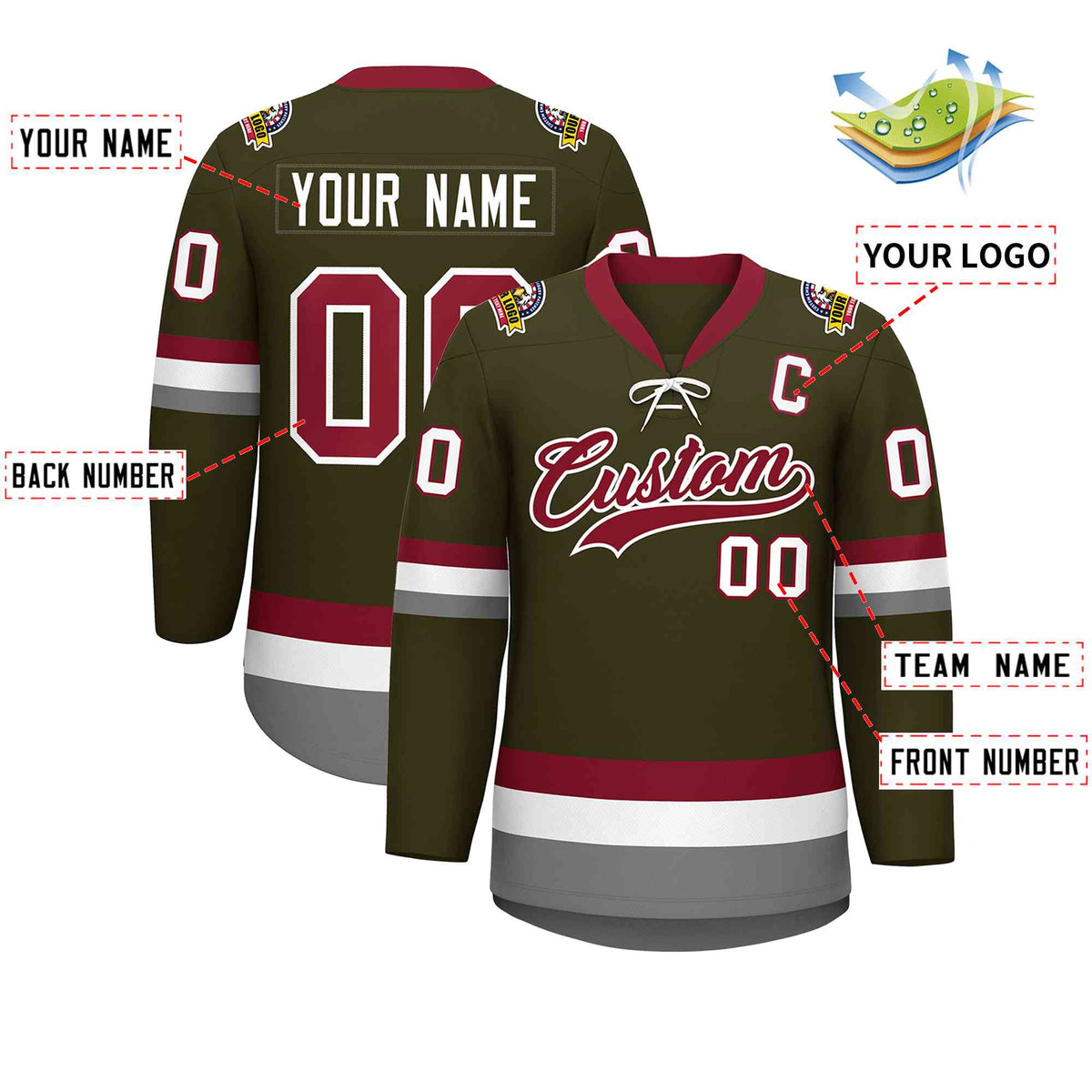 Custom Olive Crimson-White Lace-Up Neck Hockey Jersey | KXKSHOP
