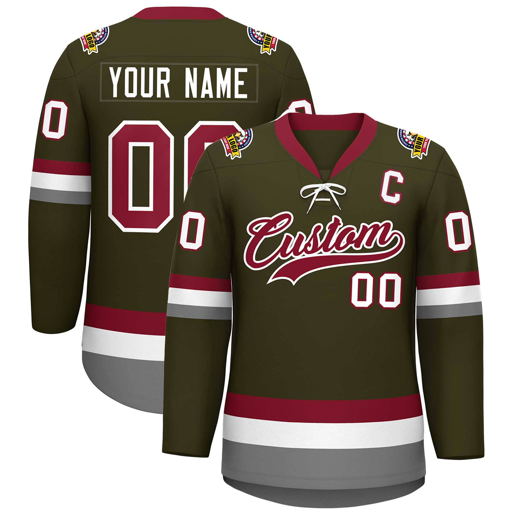 Custom Olive Crimson-White Lace-Up Neck Hockey Jersey | KXKSHOP