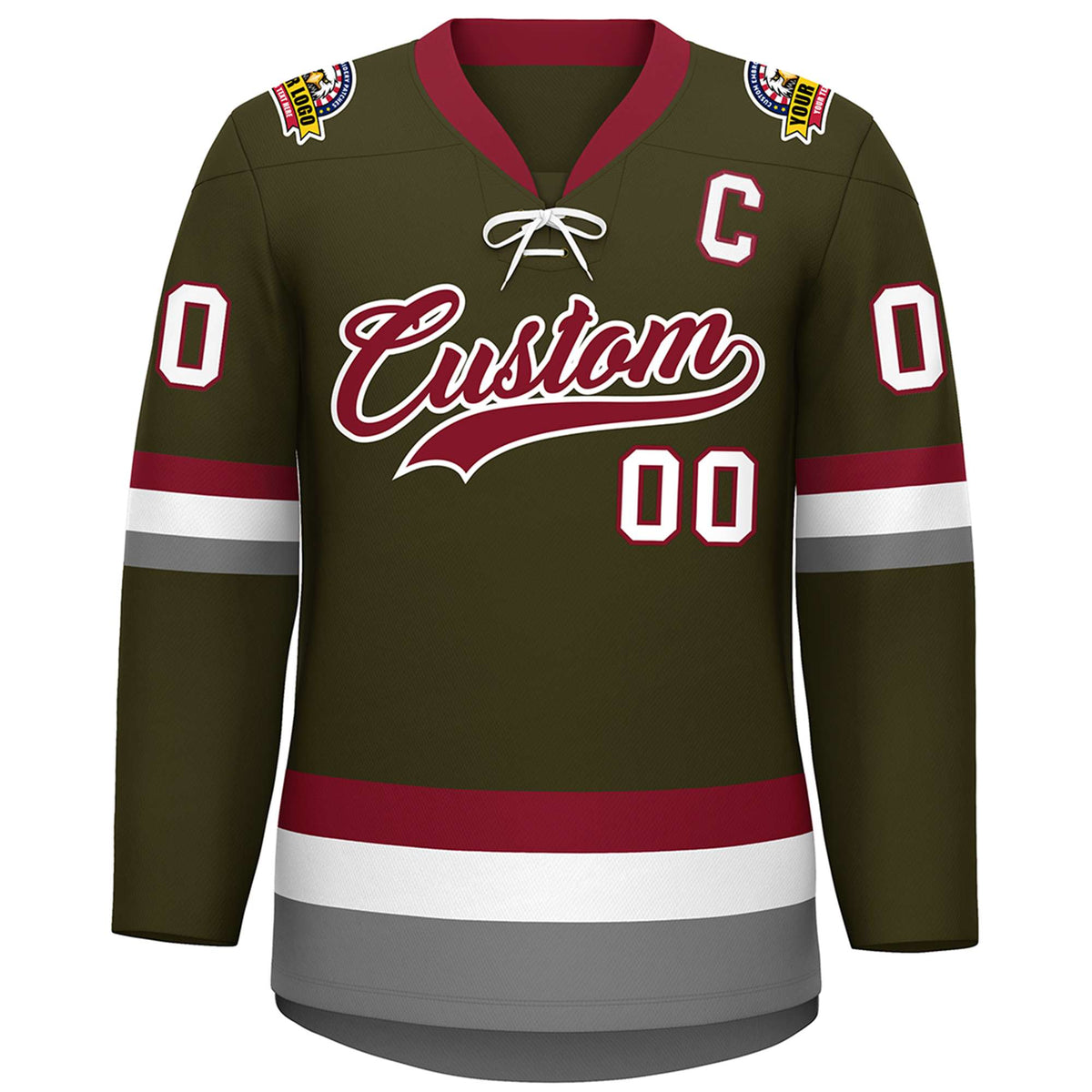 Custom Olive Crimson-White Lace-Up Neck Hockey Jersey | KXKSHOP