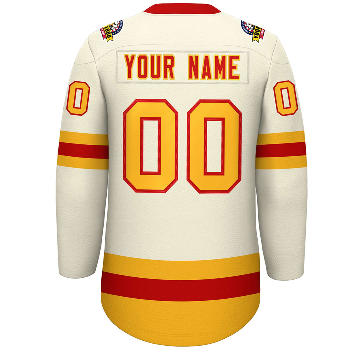 Custom Cream Red-Gold Lace-Up Neck Hockey Jersey | KXKSHOP