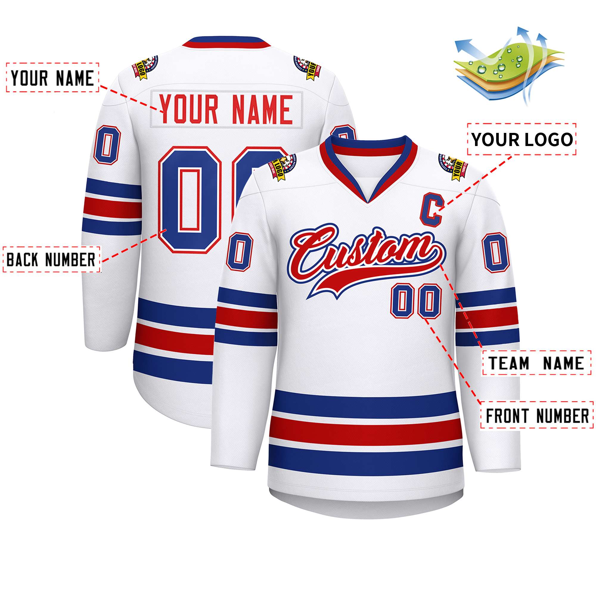 Custom White Red White-Royal Classic Style Hockey Jersey | KXKSHOP