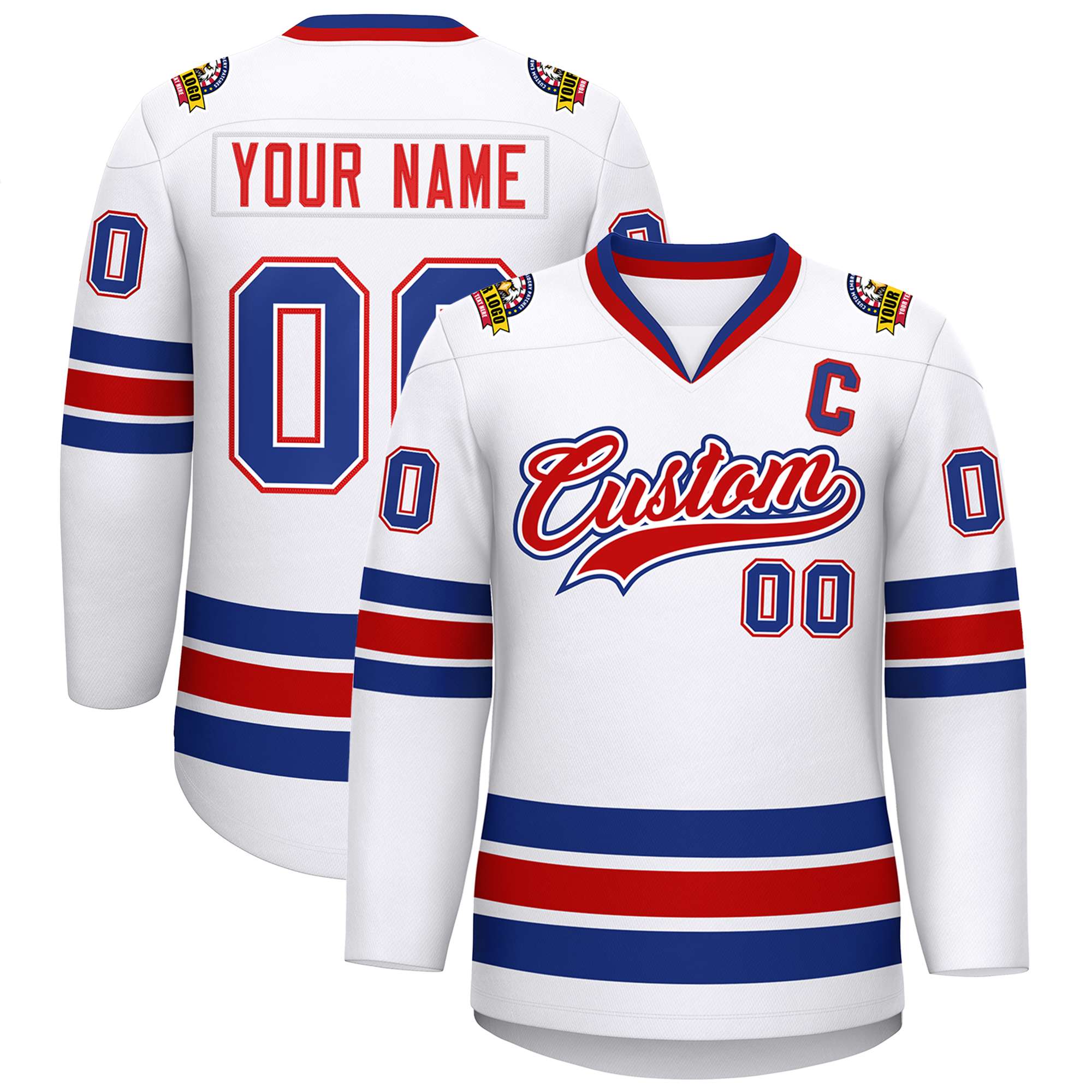 Custom White Red White-Royal Classic Style Hockey Jersey | KXKSHOP