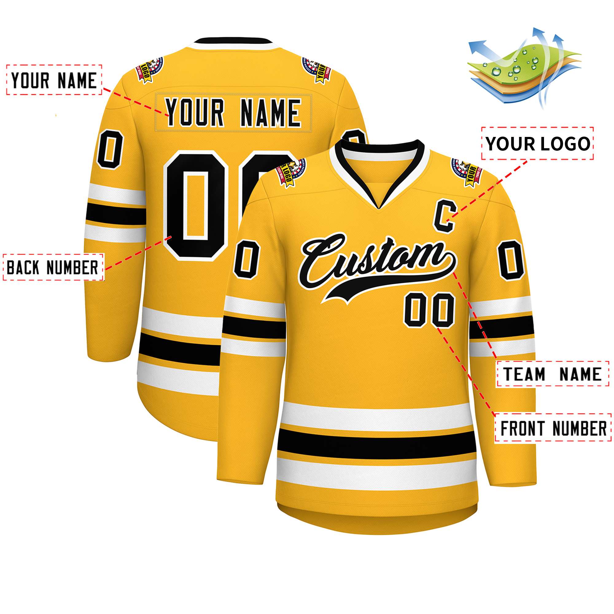 Custom Gold Black-White Classic Style Hockey Jersey | KXKSHOP