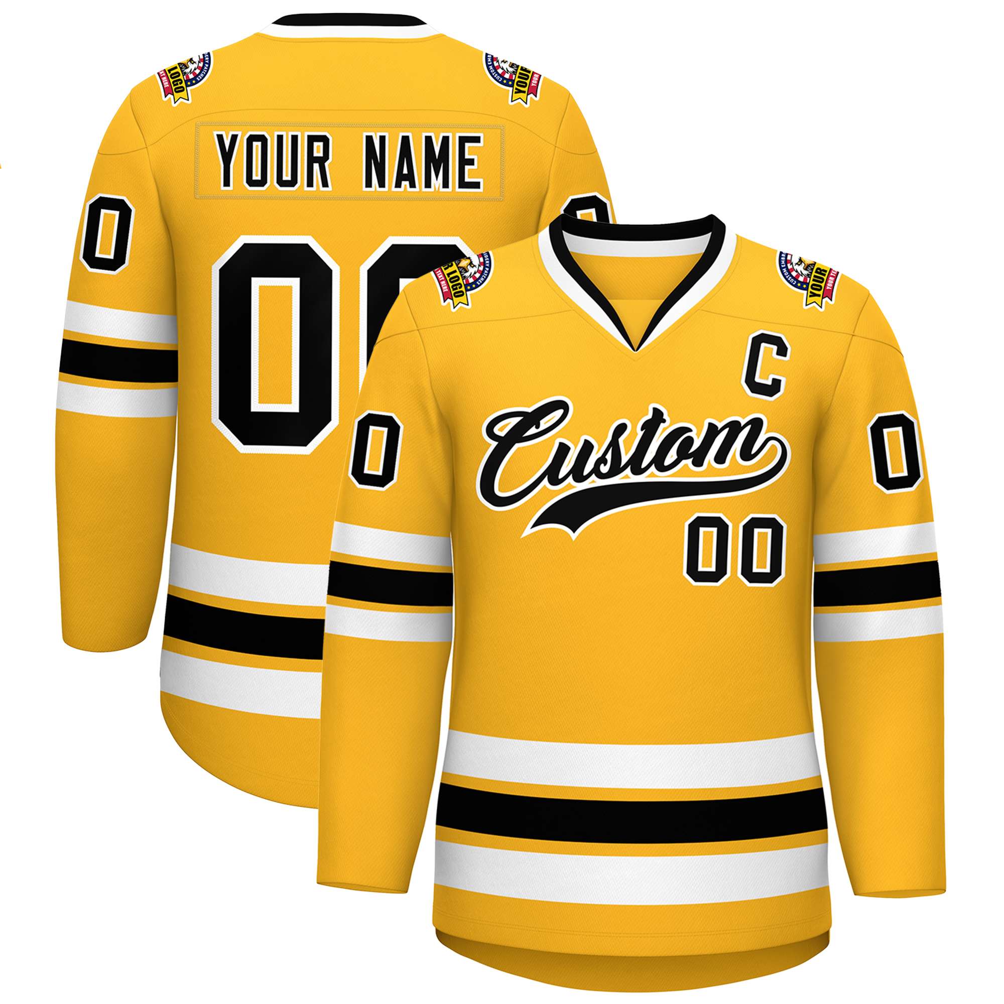 Custom Gold Black-White Classic Style Hockey Jersey | KXKSHOP