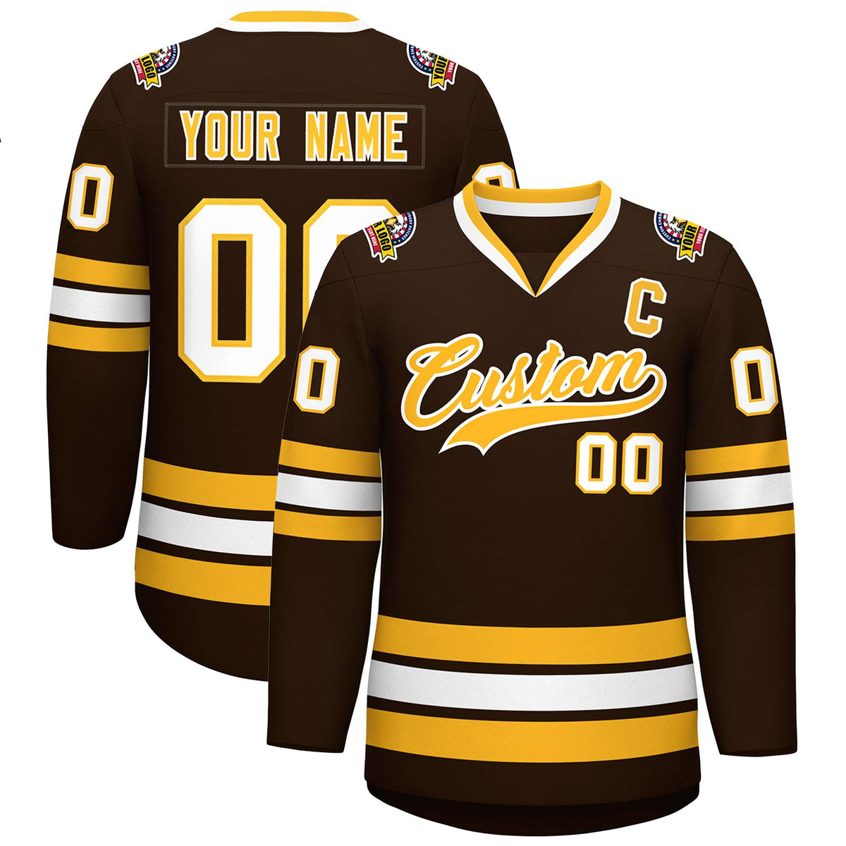 Custom Brown Gold-White Classic Style Hockey Jersey | KXKSHOP
