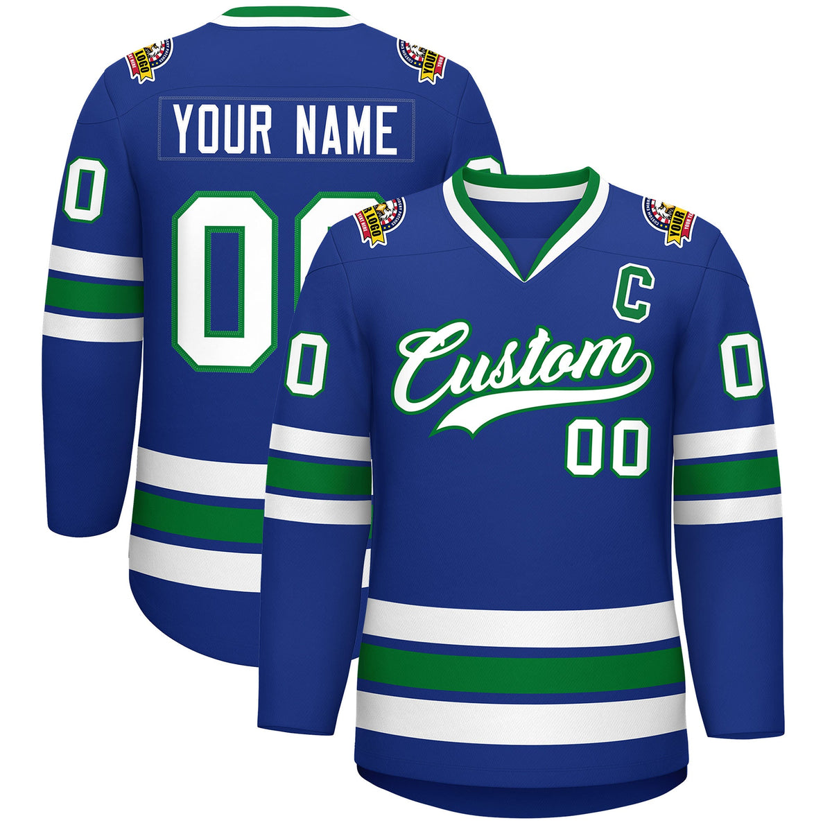 Custom Royal White-Kelly Green Classic Style Hockey Jersey | KXKSHOP