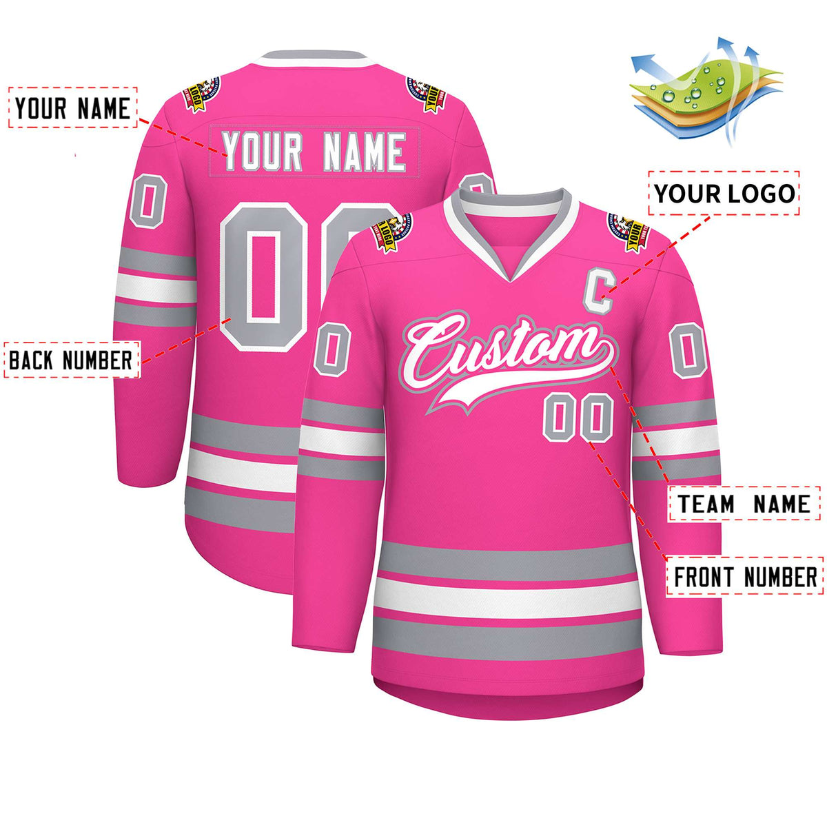 Custom Pink White Pink-Gray Classic Style Hockey Jersey | KXKSHOP