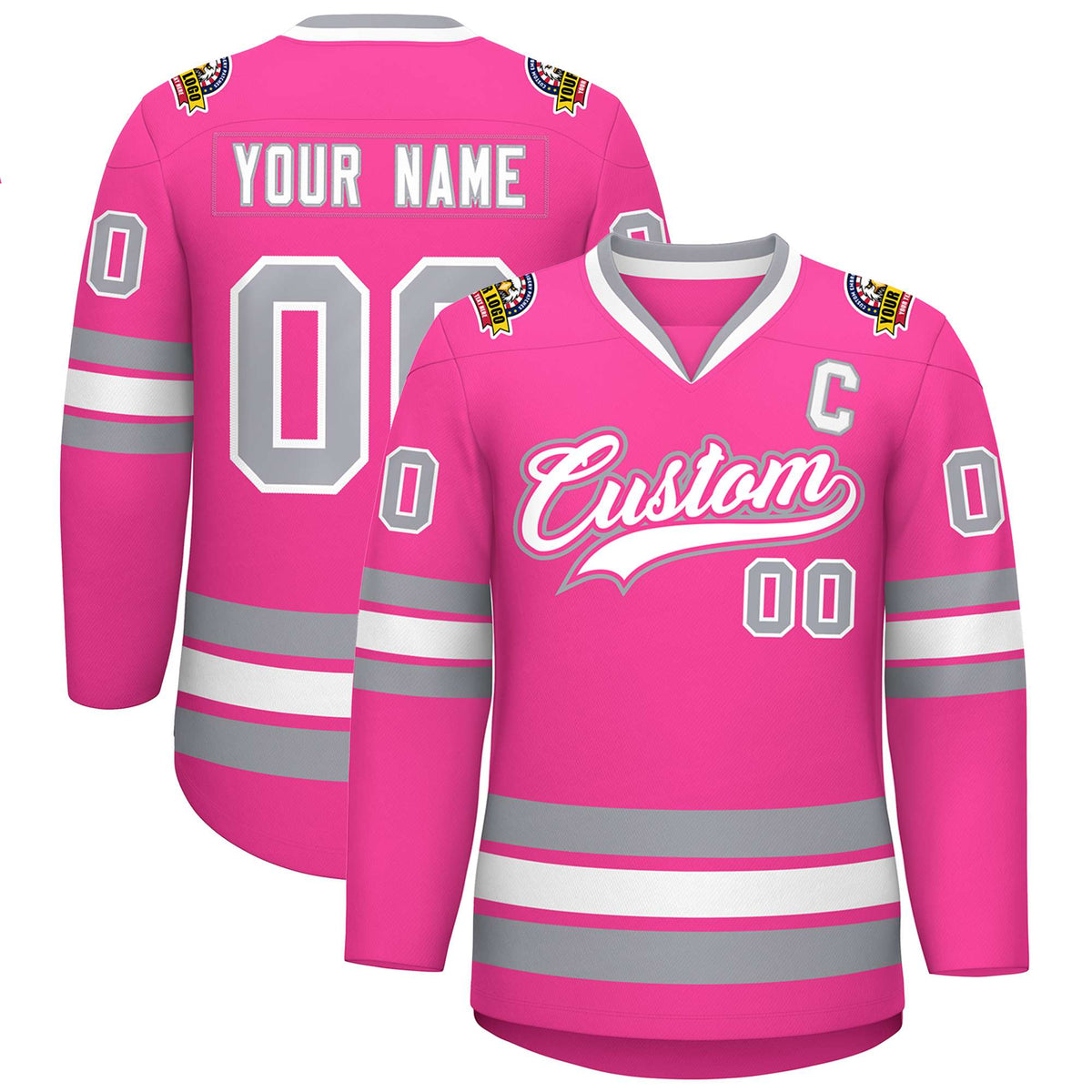 Custom Pink White Pink-Gray Classic Style Hockey Jersey | KXKSHOP