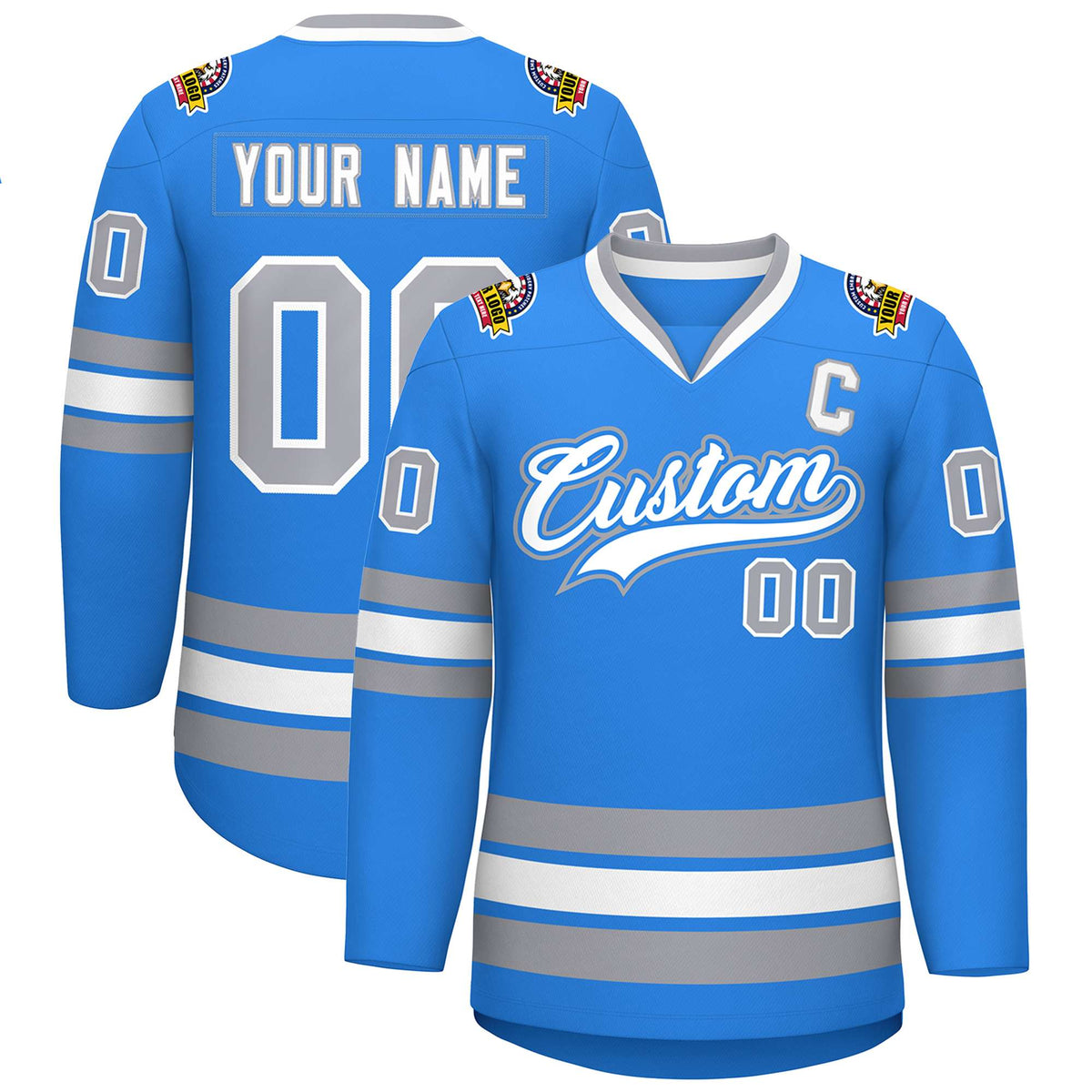 Custom Powder Blue White Powder Blue-Gray Classic Style Hockey Jersey | KXKSHOP