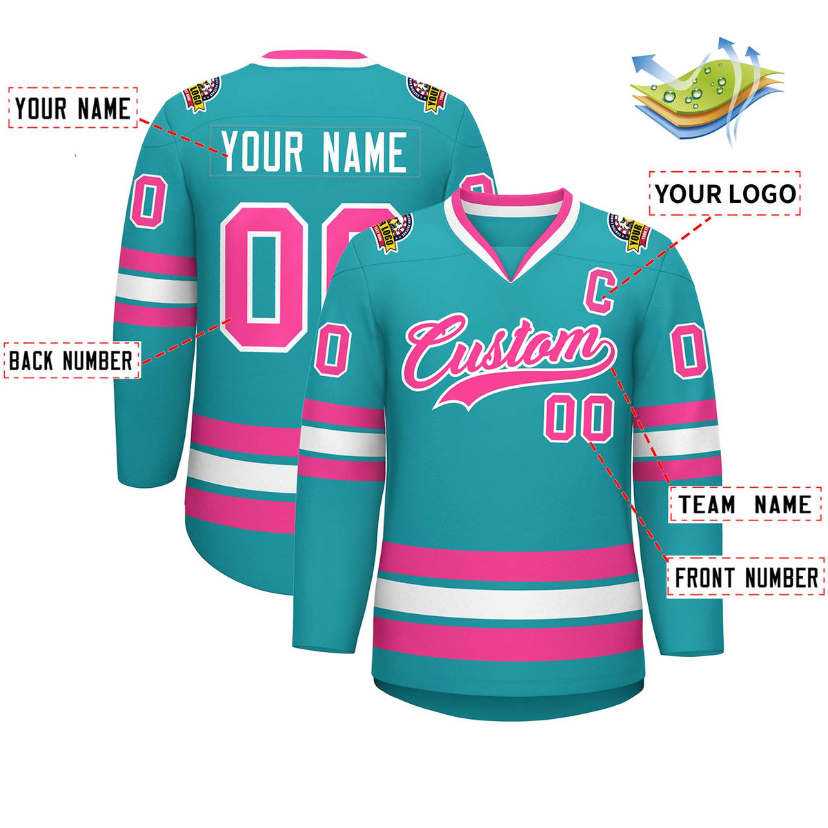 Custom Aqua Pink-White Classic Style Hockey Jersey | KXKSHOP