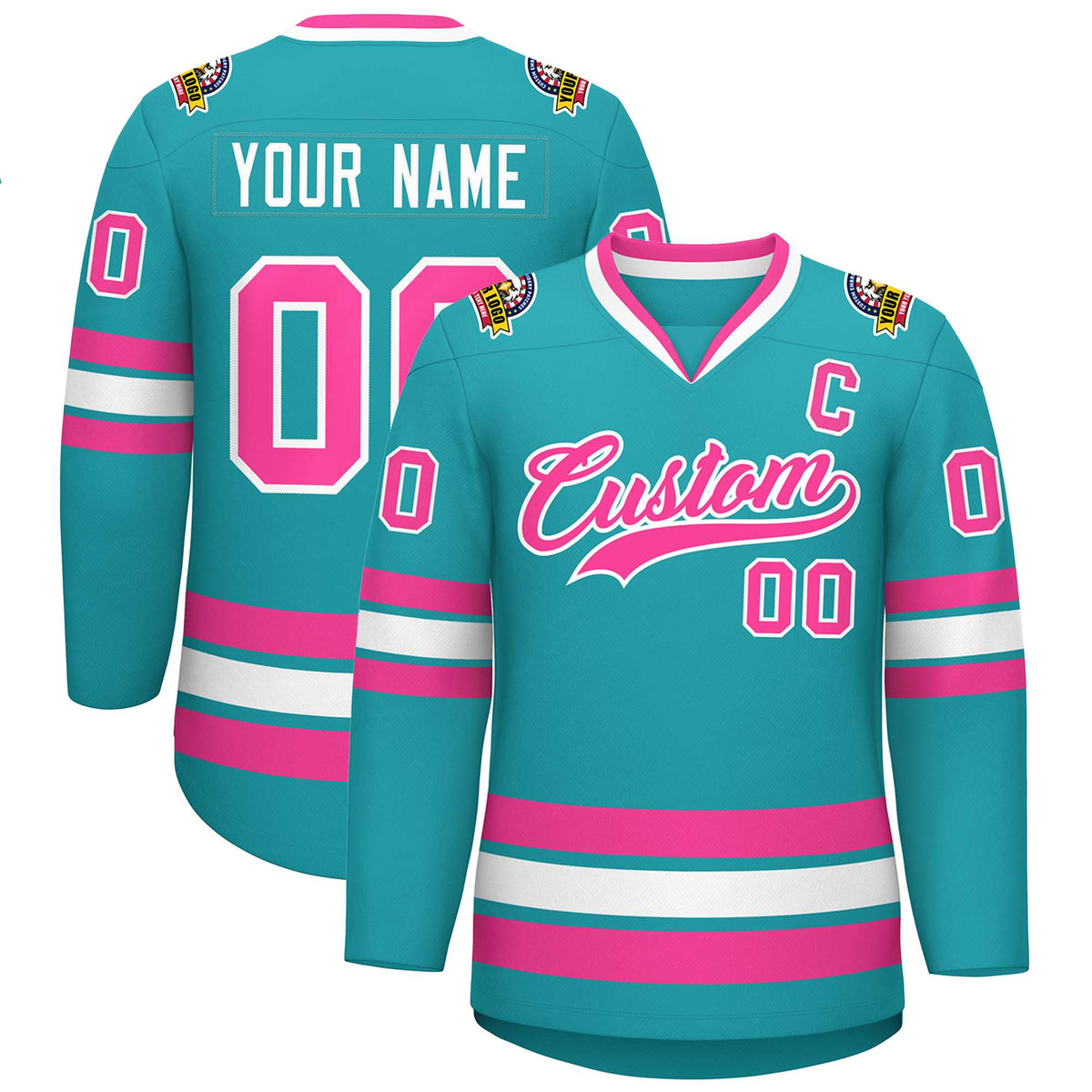 Custom Aqua Pink-White Classic Style Hockey Jersey | KXKSHOP