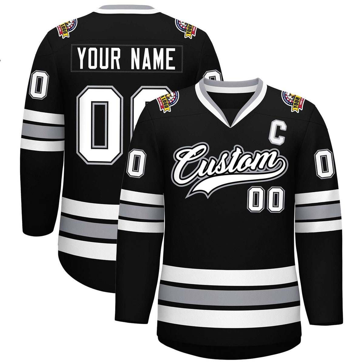 Custom Black White Black-Gray Classic Style Hockey Jersey | KXKSHOP
