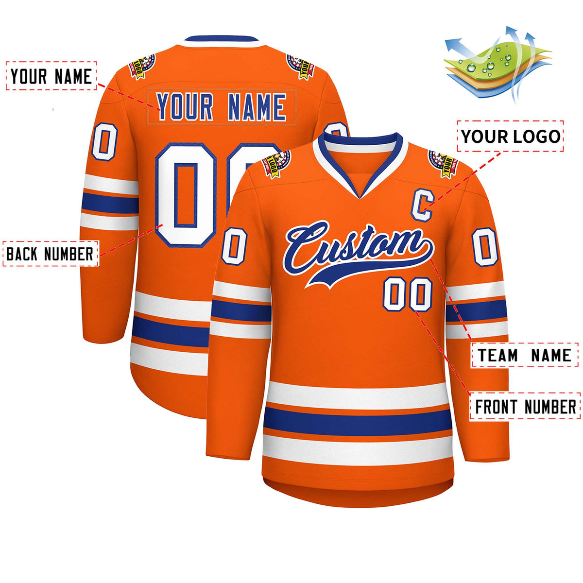 Custom Orange Royal-White Classic Style Hockey Jersey | KXKSHOP