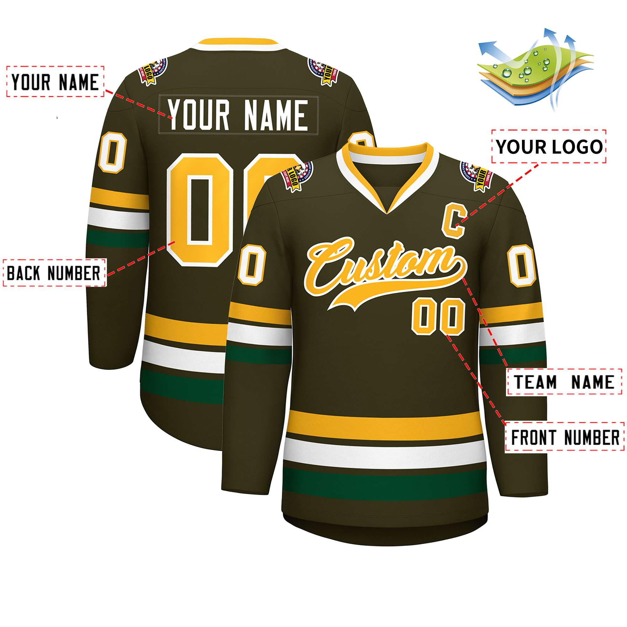 Custom Olive Gold-White Classic Style Hockey Jersey | KXKSHOP