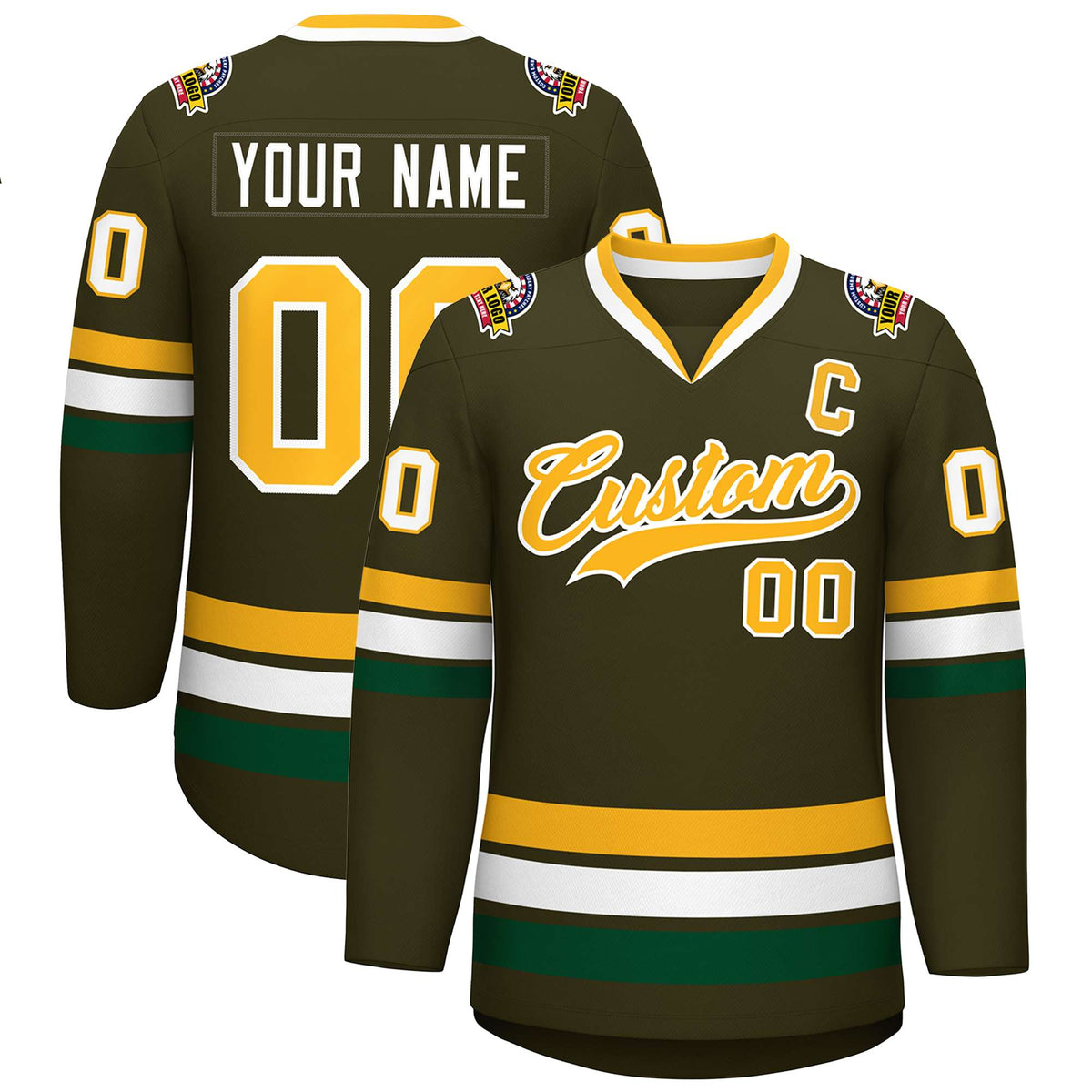 Custom Olive Gold-White Classic Style Hockey Jersey | KXKSHOP