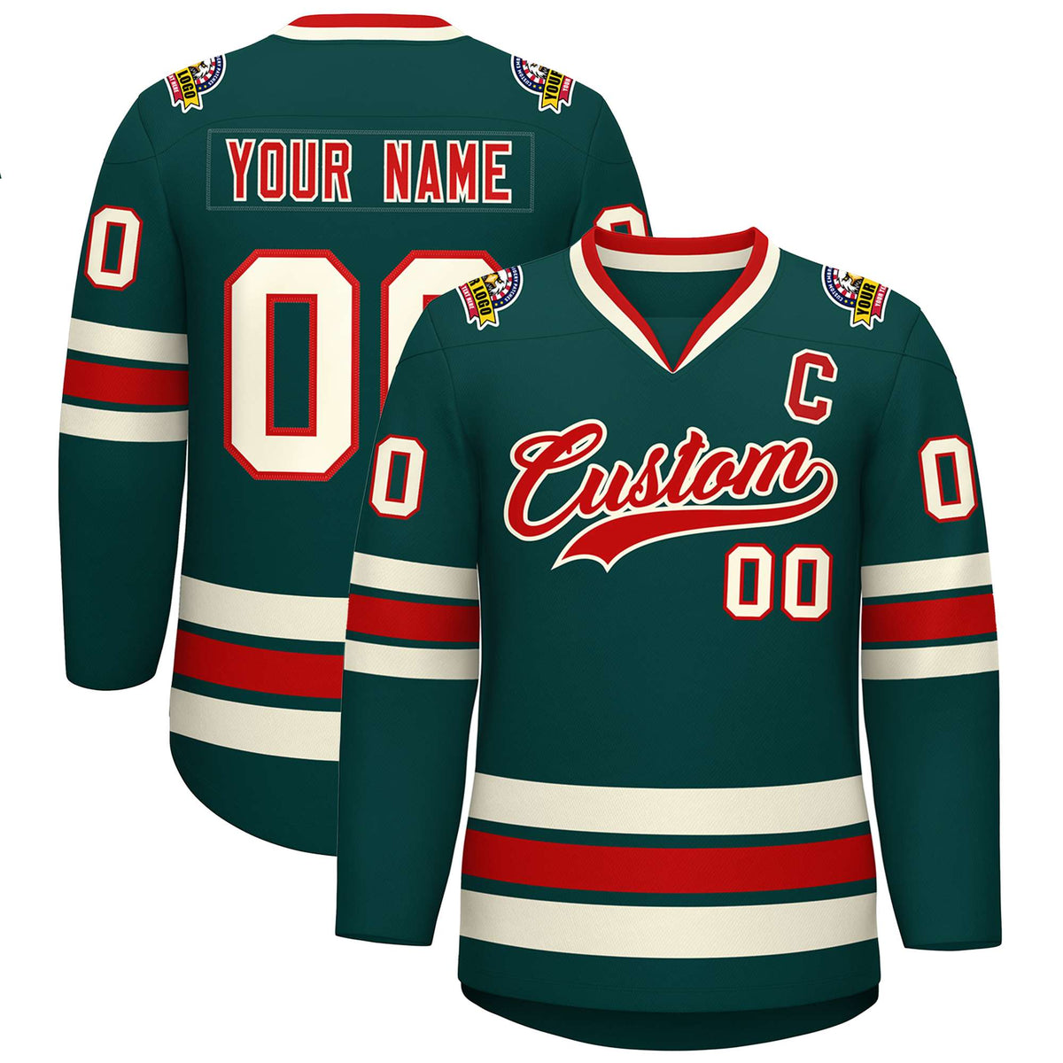 Custom Midnight Green Red-Khaki Classic Style Hockey Jersey | KXKSHOP