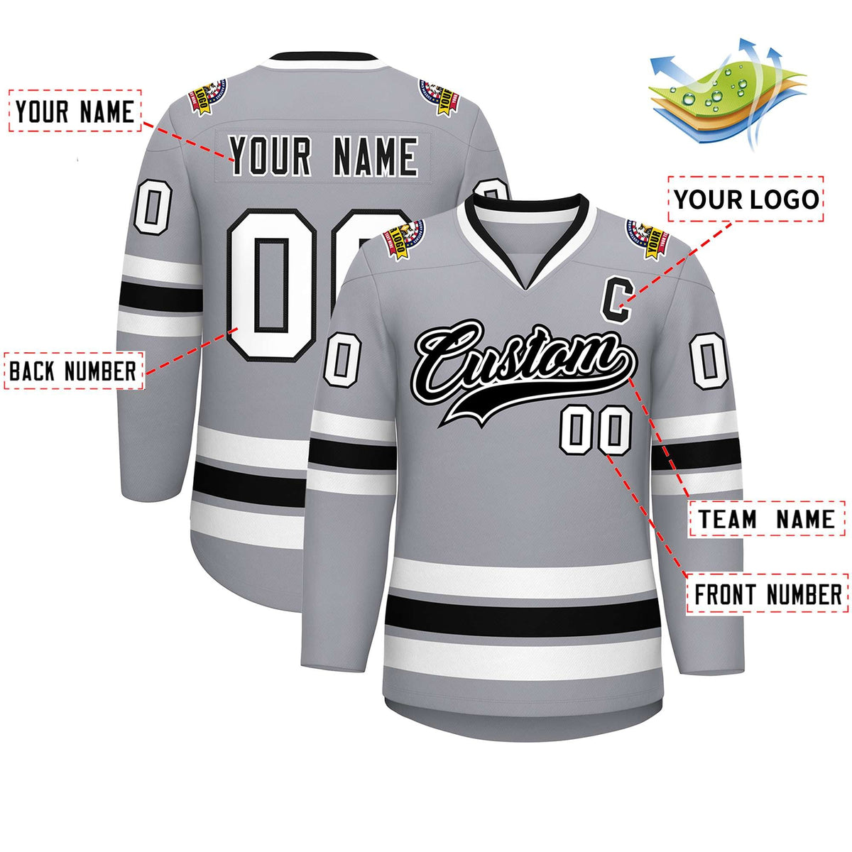 Custom Gray Black White-Black Classic Style Hockey Jersey | KXKSHOP