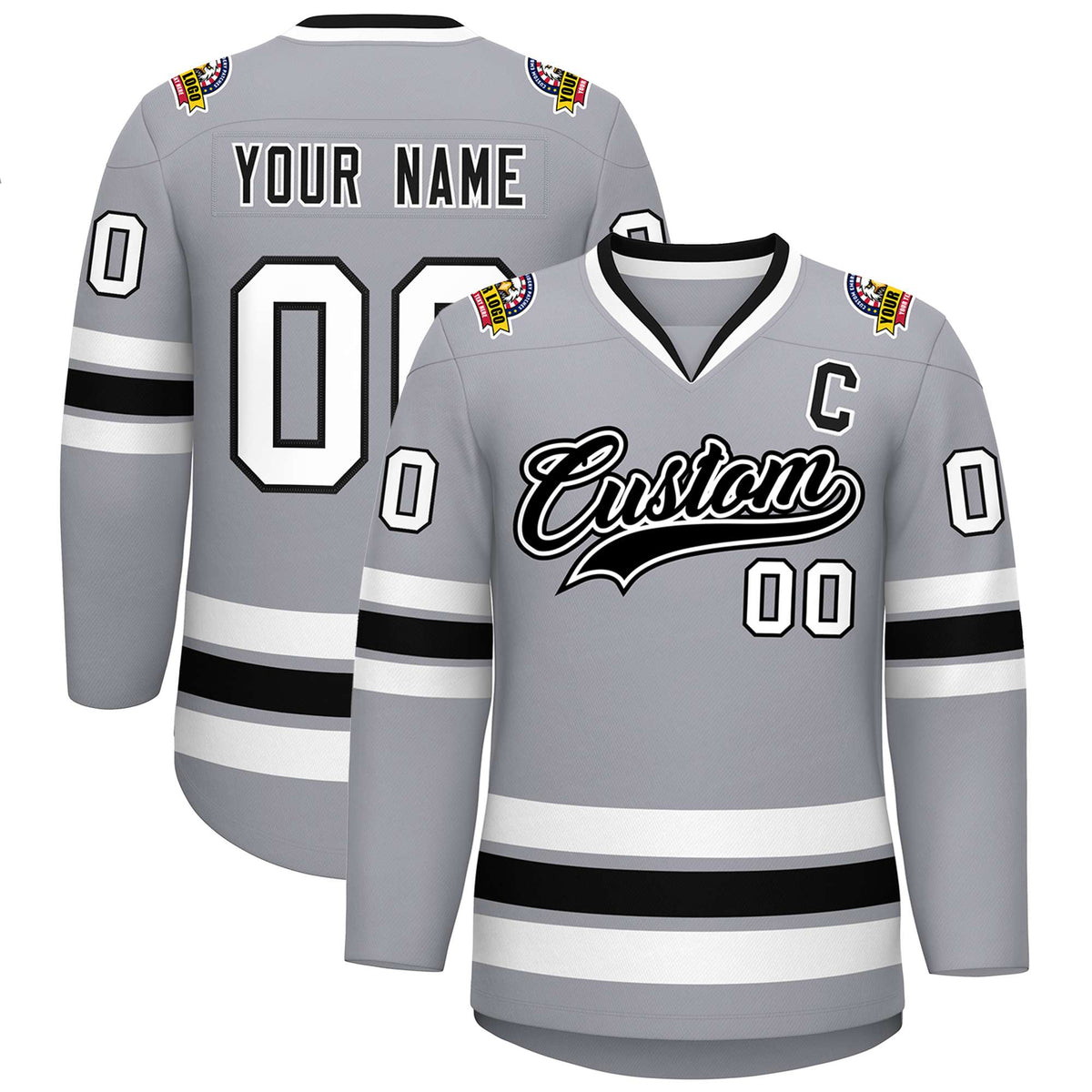 Custom Gray Black White-Black Classic Style Hockey Jersey | KXKSHOP