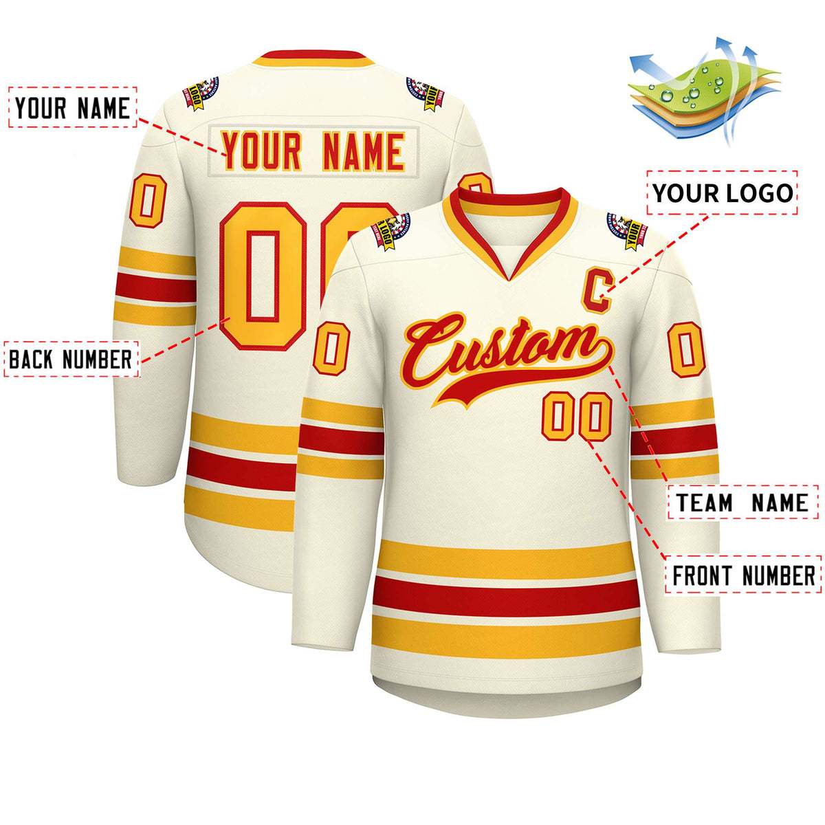Custom Khaki Red-Gold Classic Style Hockey Jersey | KXKSHOP
