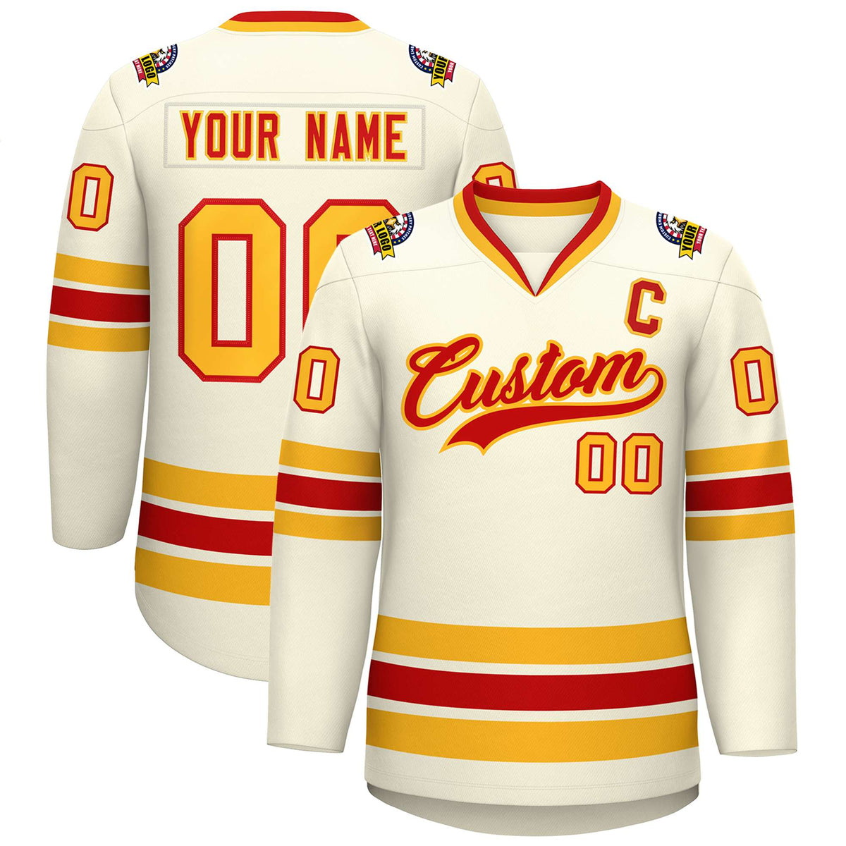 Custom Khaki Red-Gold Classic Style Hockey Jersey | KXKSHOP