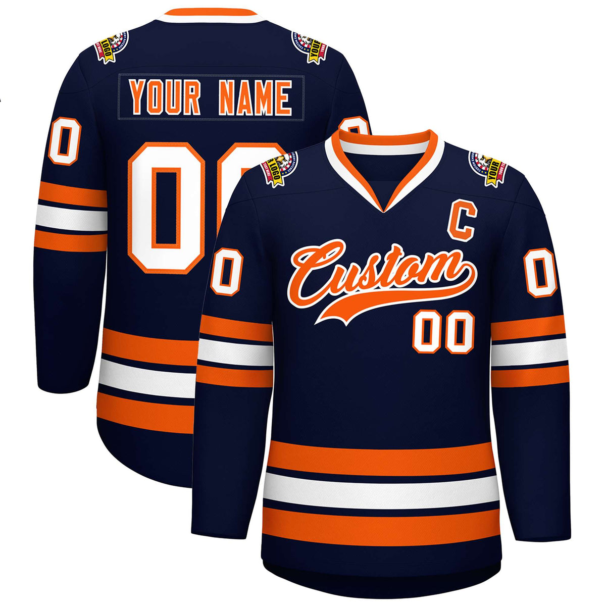Custom Navy Orange-White Classic Style Hockey Jersey | KXKSHOP