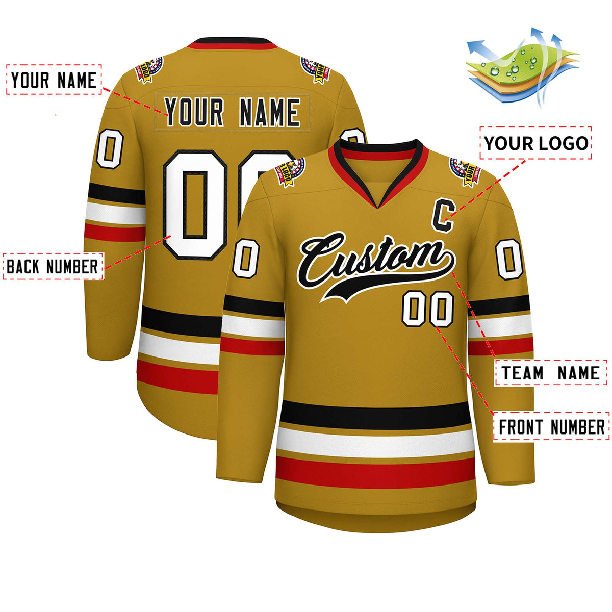 Custom Old Gold Black-White Classic Style Hockey Jersey | KXKSHOP
